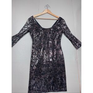 Guess Sequin Off Shoulder Bodycon Sheer Sleeve Dress